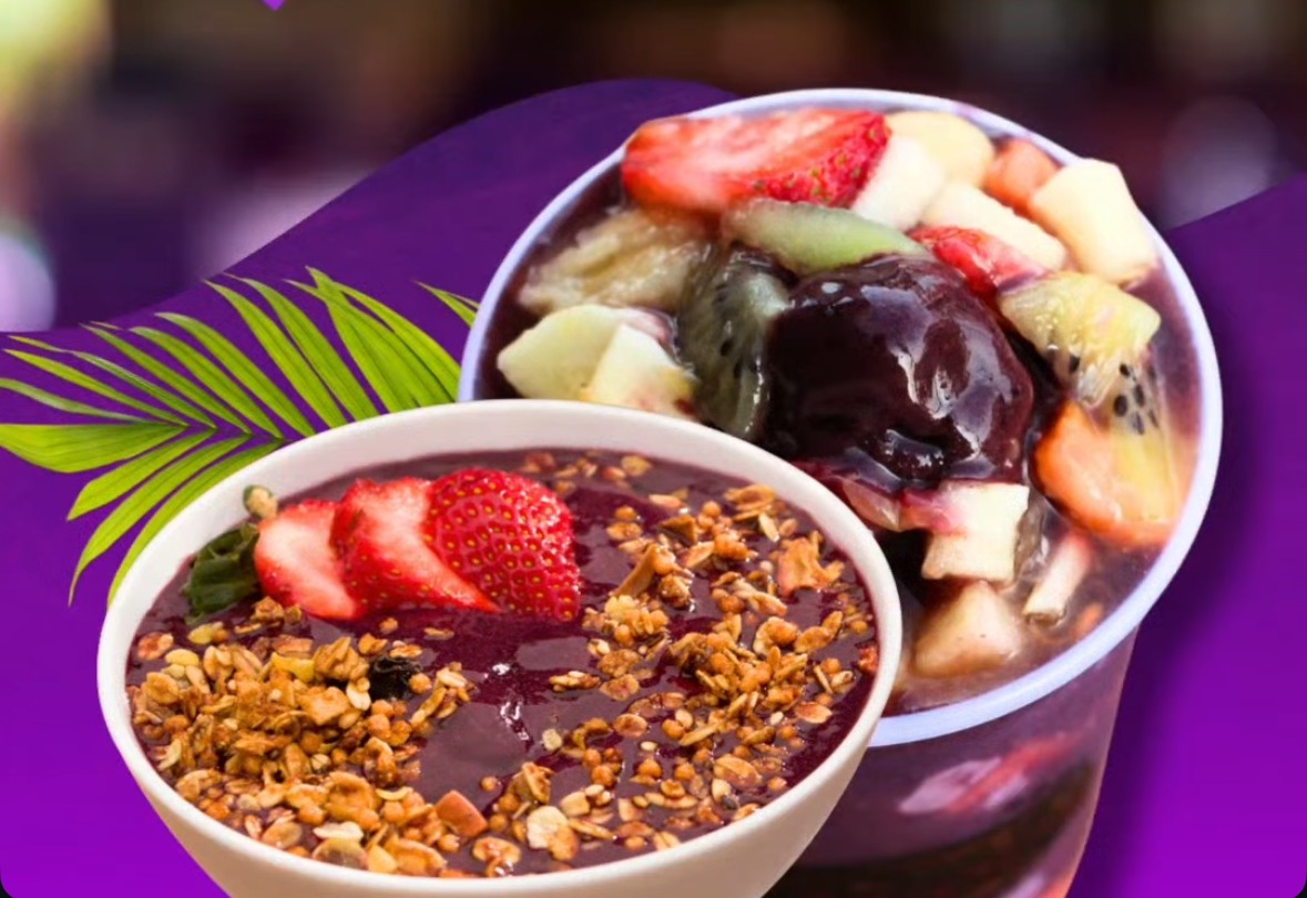 Açaí bowls da Delícias do Açaí com fruta fresca e granola